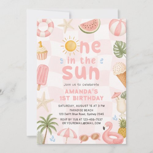 One in the Sun Beach Party Summer 1st Birthday Invitation