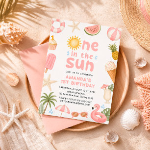 One in the Sun Beach Party Summer 1st Birthday Invitation