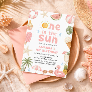 One in the Sun Beach Party Summer 1st Birthday Invitation