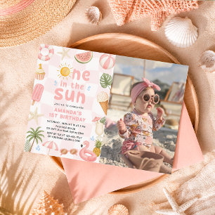 One in the Sun Beach Party Summer Birthday Photo Invitation