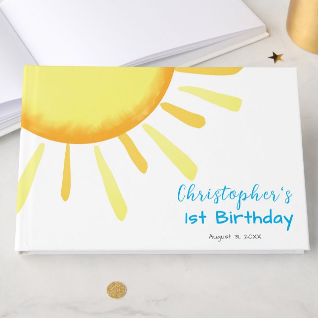 One in the Sun Blue First Birthday Custom Guest Book (Creator Uploaded)