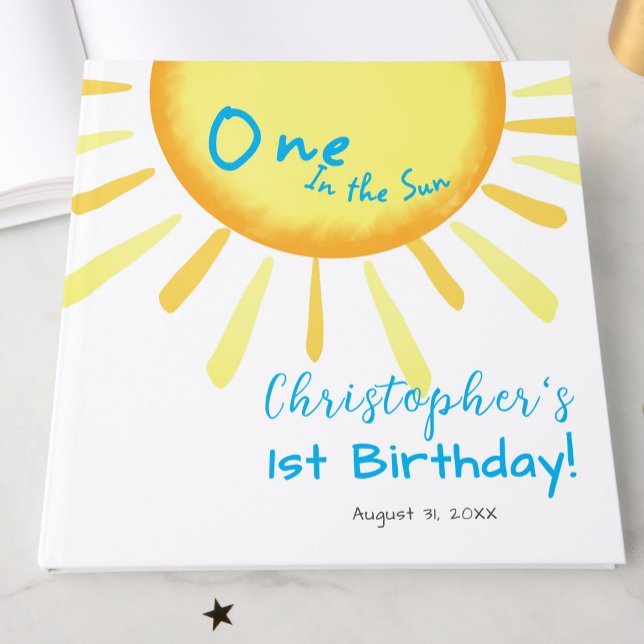 One In The Sun Blue First Birthday Custom Guest Book (Creator Uploaded)