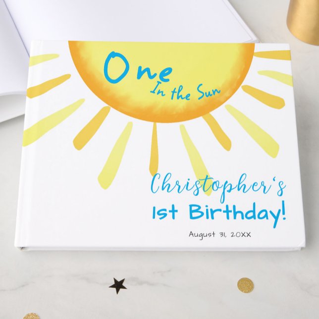 One In The Sun Blue First Birthday Custom Guest Book (Creator Uploaded)