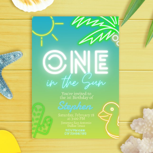 One in the Sun - Boy 1st Birthday Invitation (One in the Sun - Boy 1st Birthday Invitation - Pool Party)