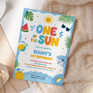 One in the Sun Boy 1st Birthday Pool Party Invitation