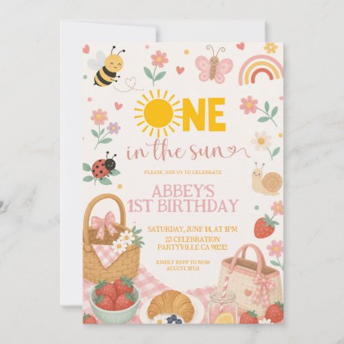 One in the sun girl picnic birthday invitation