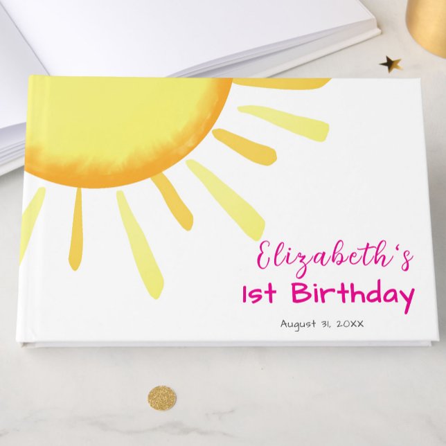 One in the Sun Pink First Birthday Custom Guest Book (Creator Uploaded)