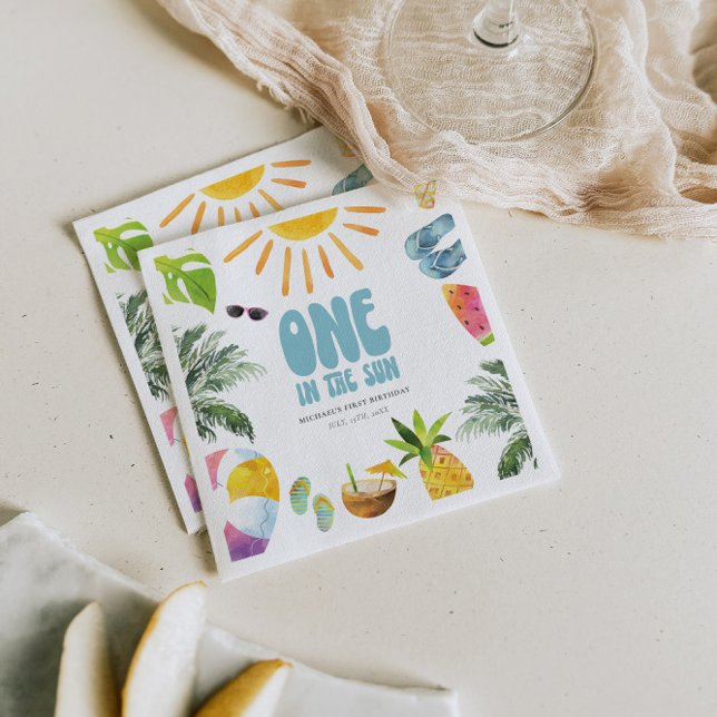 One in the Sun Pool Birthday Party Napkins (Creator Uploaded)