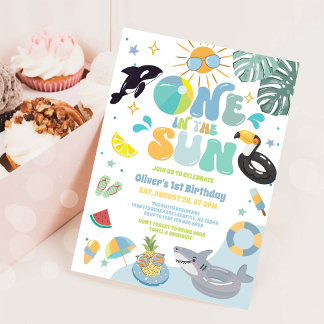 One In The Sun Pool Party Summer 1st Birthday Invitation