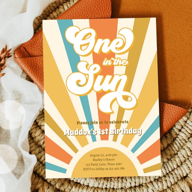 One in the Sun Retro Boho Hippie First Birthday In Invitation (Creator Uploaded)