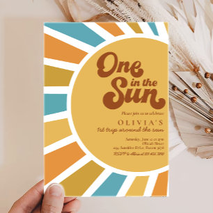 One In The Sun Retro Boho Sunshine 1st Birthday Invitation
