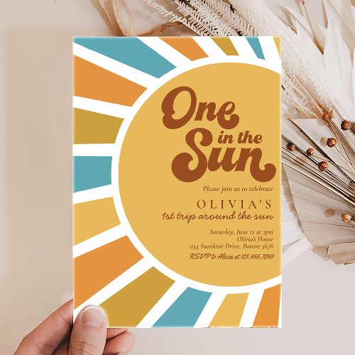 One In The Sun  Retro Boho Sunshine 1st Birthday Invitation