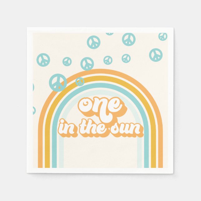 One in the Sun Retro Boy 1st Birthday Napkins (Front)