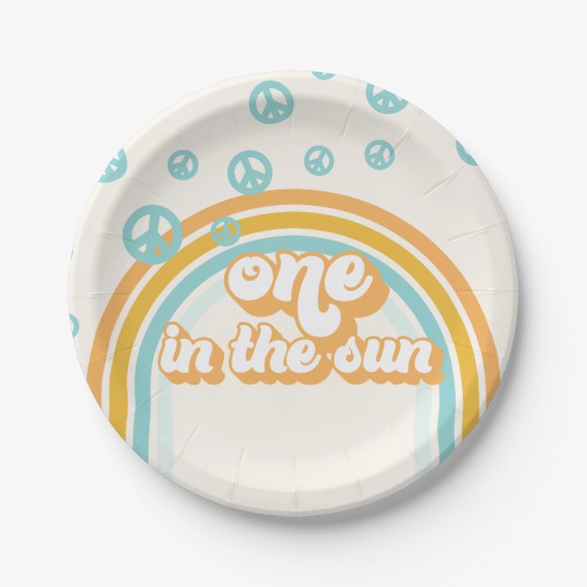 One in the Sun Retro Boy 1st Birthday Paper Plates (Front)