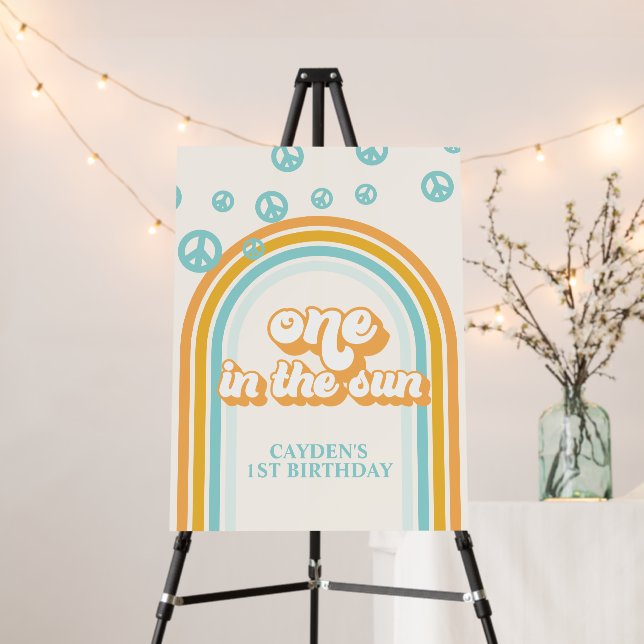 One in the Sun Retro Boy 1st Birthday Welcome Foam Board (In Situ (Stand))