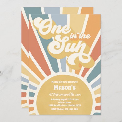 One In The Sun Retro Sunshine 1st Birthday Party Invitation