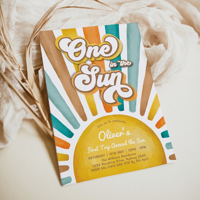 One in the Sun Retro Sunshine 1st Birthday Party Invitation (Creator Uploaded)