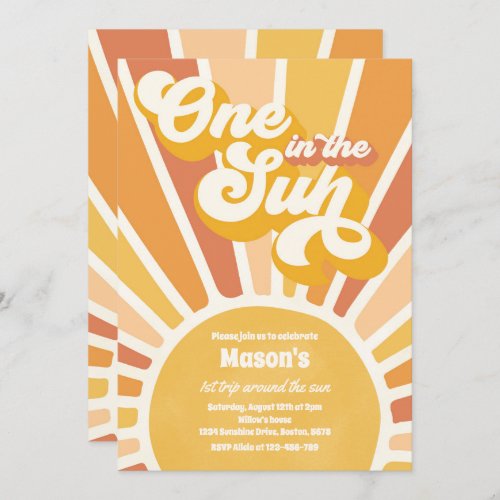 One In The Sun Retro Sunshine 1st Birthday Party Invitation