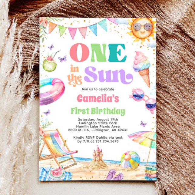One in the Sun Summer 1st Birthday Beach Party Invitation (One in the Sun Summer 1st Birthday Beach Party Invitation)