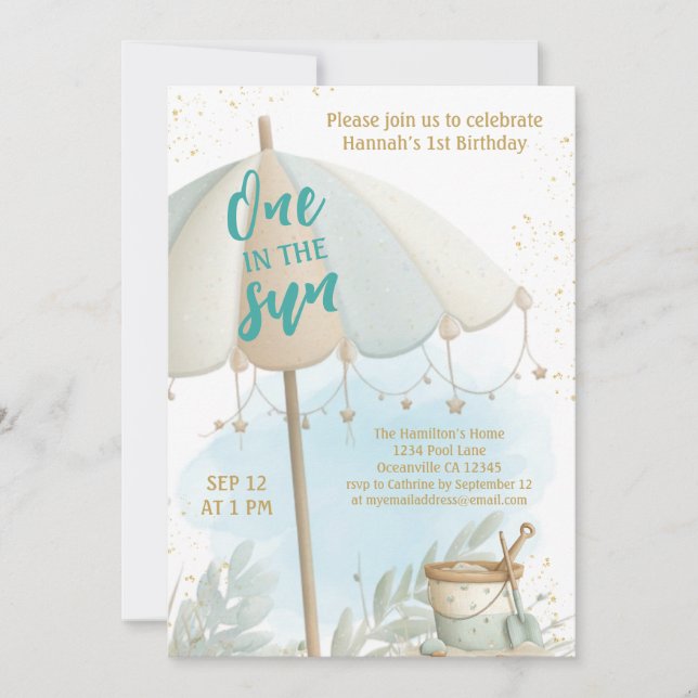 One in the Sun Summer Beach First Birthday Invitation (Front)