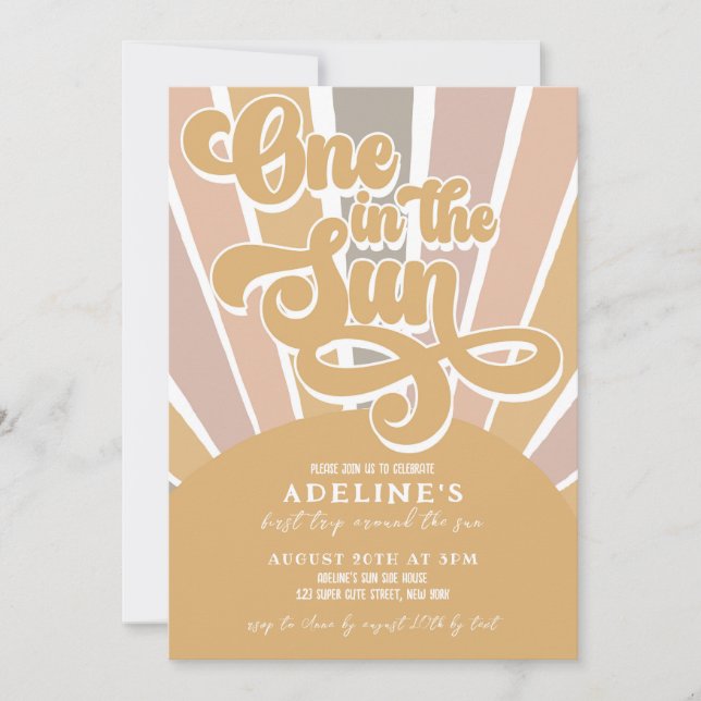 One In The Sun Sunshine 1st Birthday Boho Rainbow Invitation (Front)