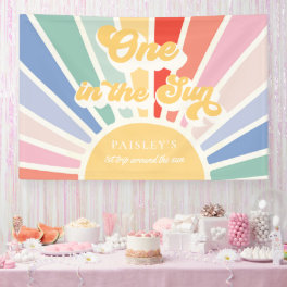 One In The Sun Sunshine 1st Birthday Muted Rainbow Banner