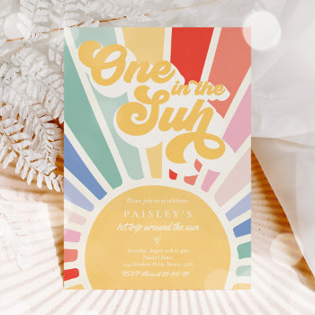 One In The Sun Sunshine 1st Birthday Muted Rainbow Invitation by PixelPerfectionParty at Zazzle