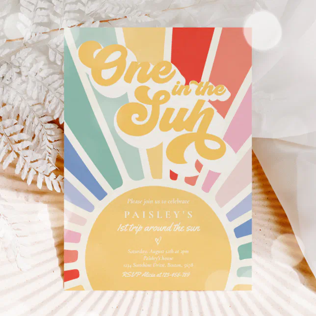 One In The Sun Sunshine 1st Birthday Muted Rainbow Invitation | Zazzle