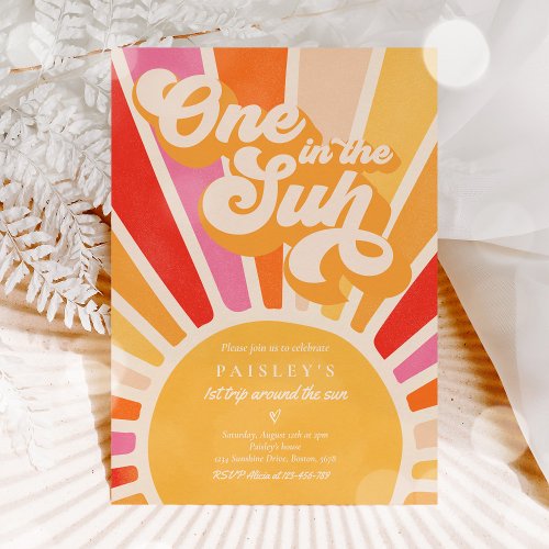 One In The Sun Sunshine 1st Birthday Pink Rainbow Invitation