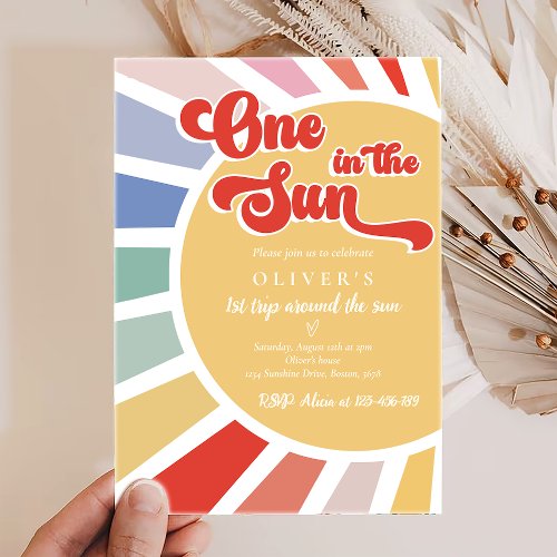 One In The Sun Sunshine Rainbow 1st Birthday Invitation