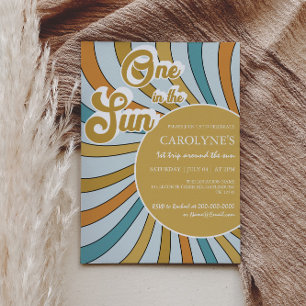 One In The Sun Sunshine Retro 1st Birthday Invitation