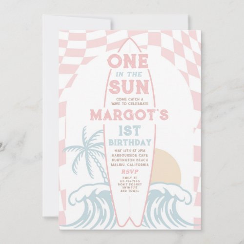 One In The Sun Surf Surfboard 1st Birthday Party Invitation