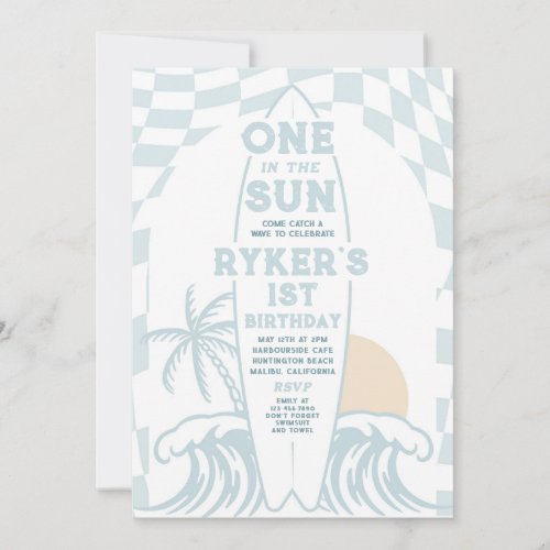 One In The Sun Surf Surfboard 1st Birthday Party Invitation