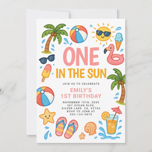 One In The Sun Tropical 1st Birthday Party Invitation (Front)