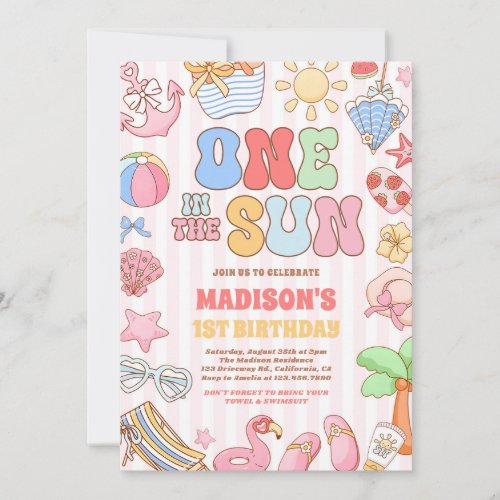 One In The Sun Tropical Beach 1st Birthday Invitation