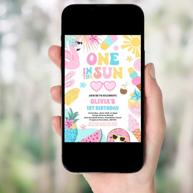 One In The Sun Tropical Beach 1st Birthday Party Invitation (Front Digital)