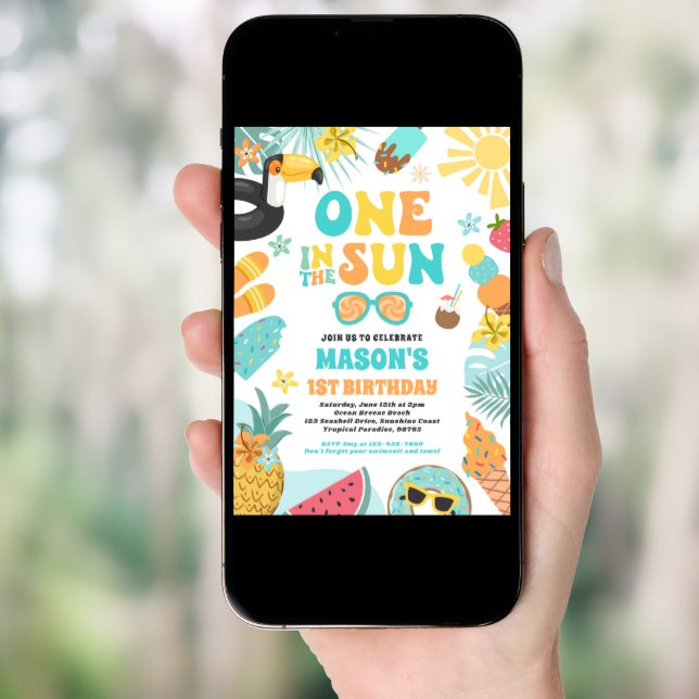 One In The Sun Tropical Beach 1st Birthday Party Invitation (Front Digital)