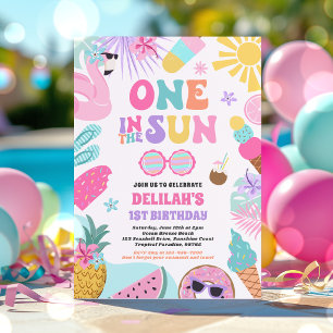 One In The Sun Tropical Beach 1st Birthday Party Invitation
