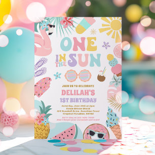 One In The Sun Tropical Beach 1st Birthday Party Invitation