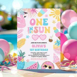 One In The Sun Tropical Beach 1st Birthday Party Invitation