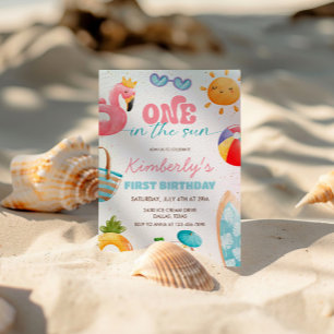 One In The Sun Tropical Beach 1st Birthday Party Invitation