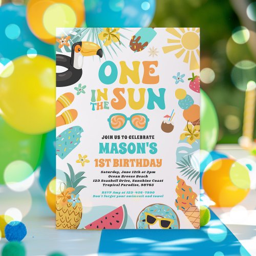 One In The Sun Tropical Beach 1st Birthday Party Invitation