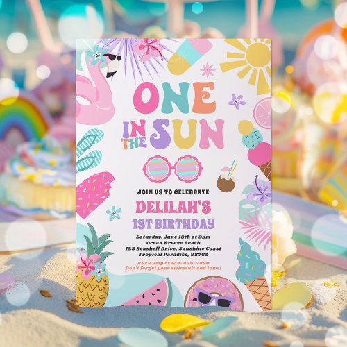 One In The Sun Tropical Beach 1st Birthday Party Invitation