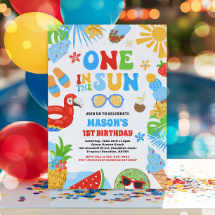 One In The Sun Tropical Beach 1st Birthday Party Invitation
