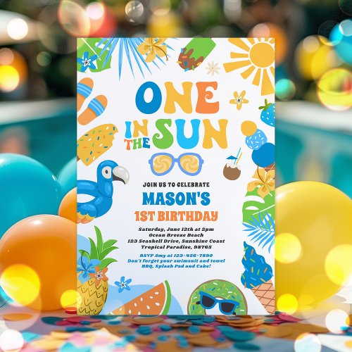 One In The Sun Tropical Beach 1st Birthday Party Invitation