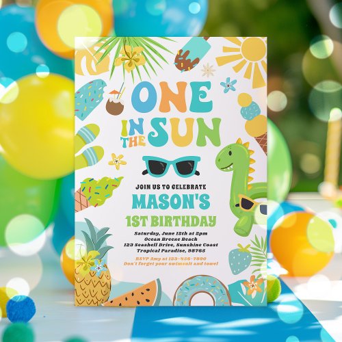 One In The Sun Tropical Beach 1st Birthday Party Invitation