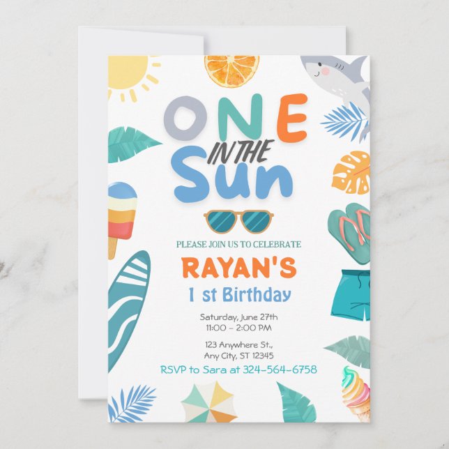 One In The Sun Tropical Beach 1st Birthday Party Invitation (Front)