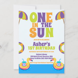 One In The Sun Tropical Beach Boy 1st Birthday  Invitation