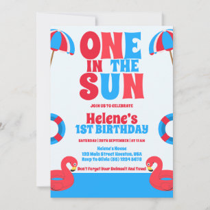 One In The Sun Tropical Beach Girl 1st Birthday Invitation