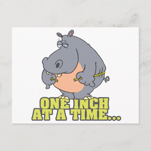 one inch at a time diet hippo humor postcard